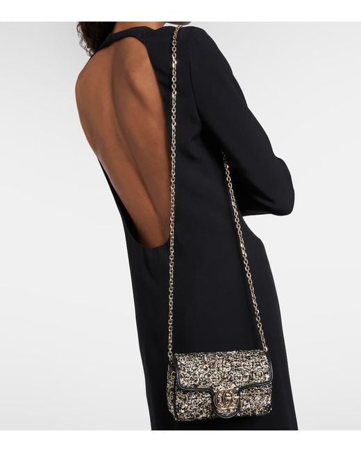 Gucci Black Gg Marmont Mini Tweed Shoulder Bag