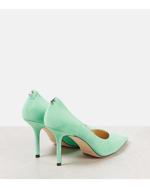 Jimmy Choo Green Love 85 Suede Pumps