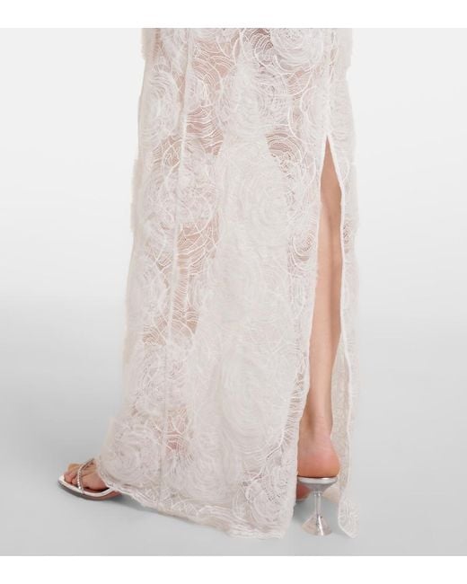 Self-Portrait White Bow-Detail Tulle Lace Maxi Dress