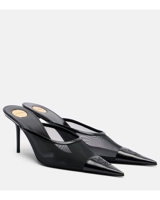 Saint Laurent Black Renee Mesh And Leather Mules