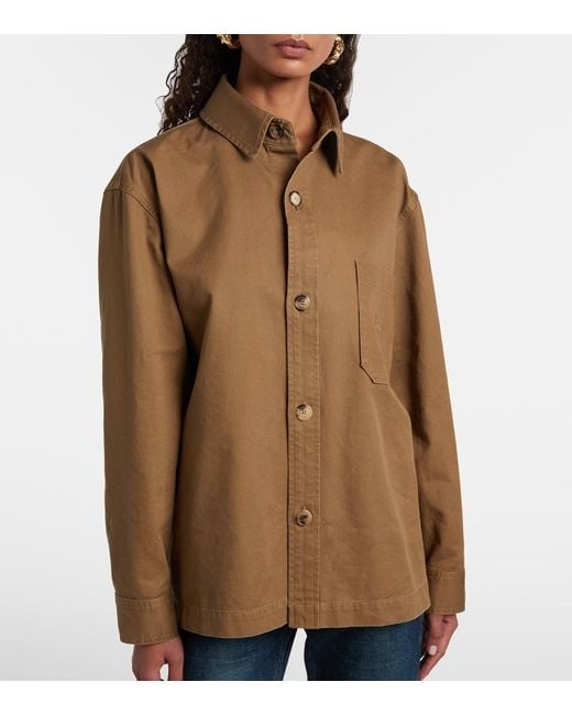 Saint Laurent Brown Cassandre Cotton And Linen Overshirt