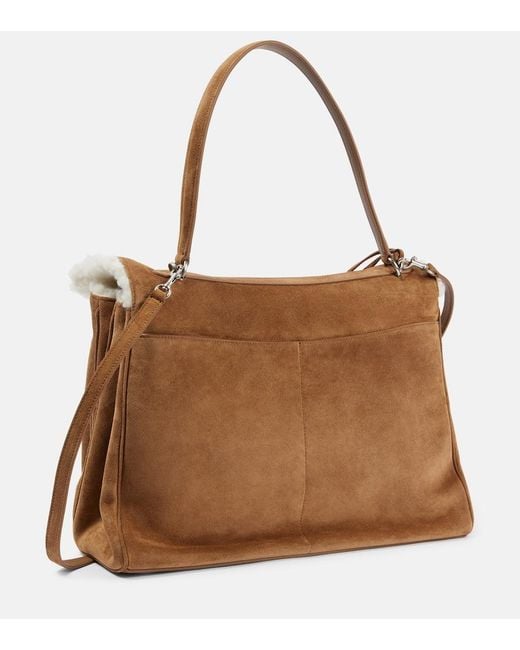 Balenciaga Brown Rodeo Large Shearling-Lined Suede Shoulder Bag