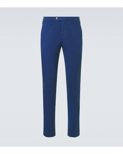 Canali Blue Cotton Straight Chinos for men