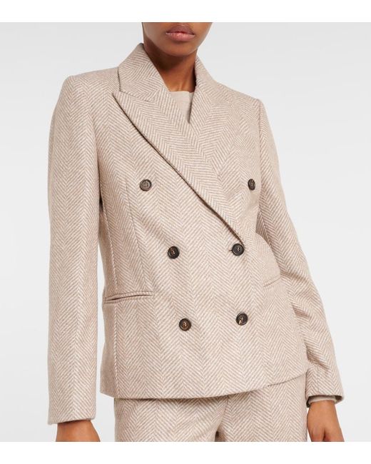 Brunello Cucinelli Natural Chevron Wool-Blend Blazer