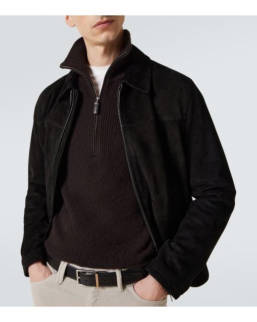 Brioni Black Wool And Silk Half-Zip Sweater for men