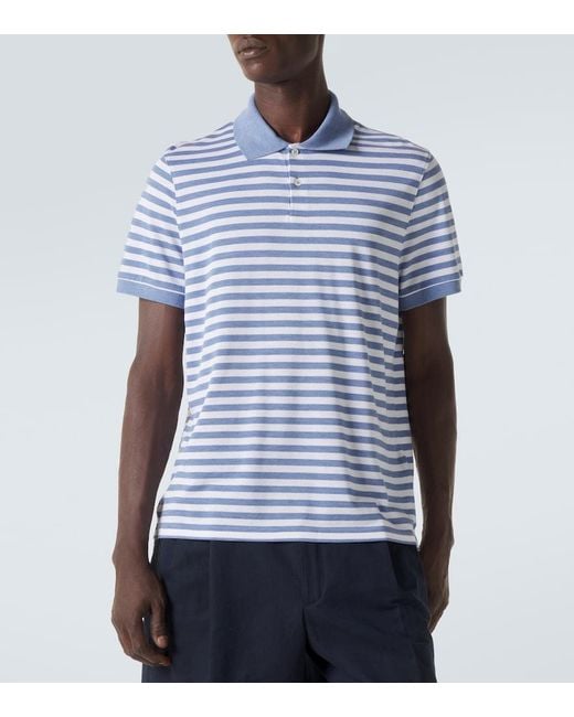 Dunhill Blue Striped Silk And Cotton Polo Shirt for men