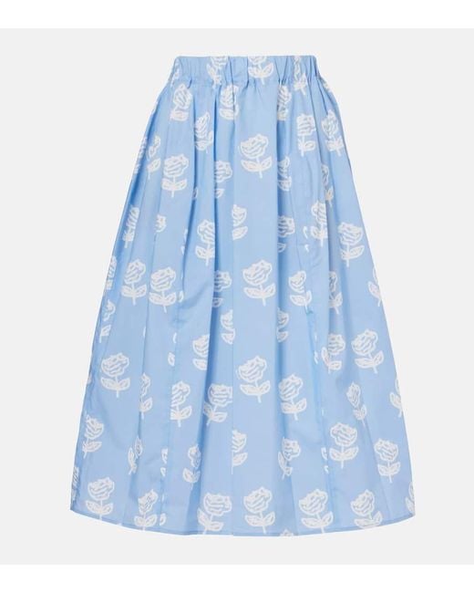 Jupe Midi En Coton A Fleurs Marni en coloris Blue