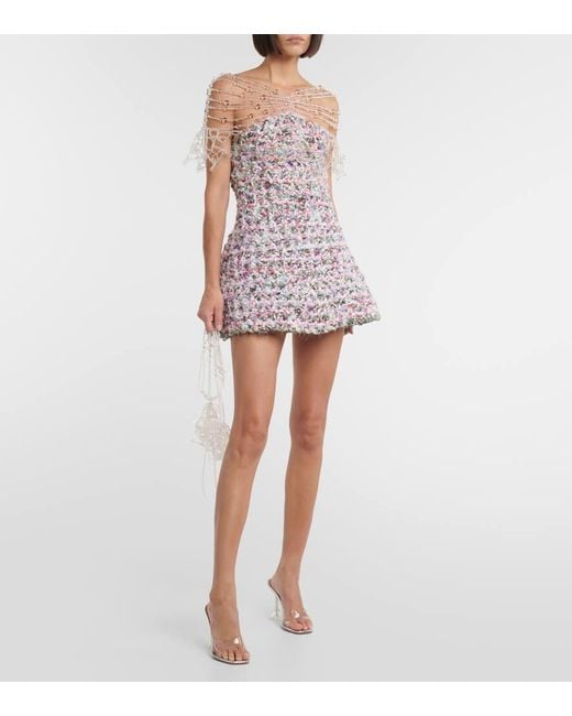 SUSAN FANG White Beaded Crochet Minidress