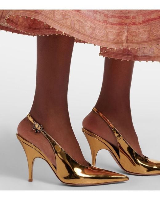 Gianvito Rossi Natural Sofia Metallic Leather Slingback Pumps