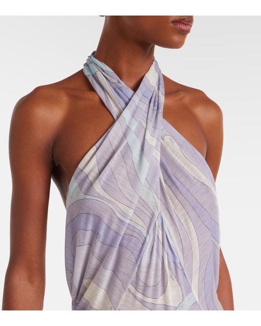 Emilio Pucci White Iride Gathered Wool-Blend Gown