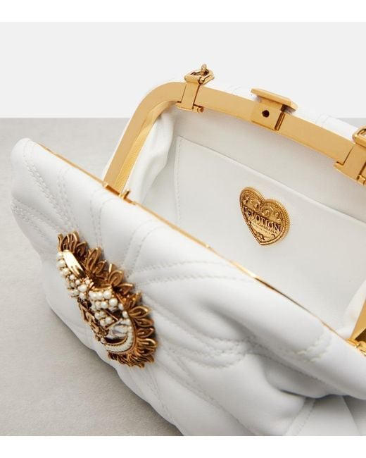 Dolce & Gabbana White Devotion Small Embellished Leather Clutch