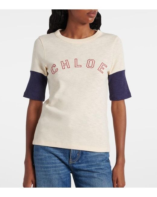 Chloé Natural T-Shirt Aus Baumwolle Und Wolle