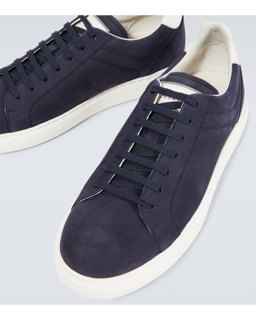 Brunello Cucinelli Blue Suede Tennis Sneakers for men