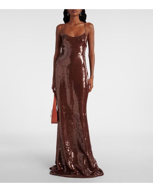 The New Arrivals Ilkyaz Ozel Brown Sequined Gown