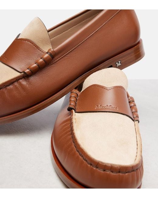 Max Mara Brown Logo Leather And Suede Mocassins