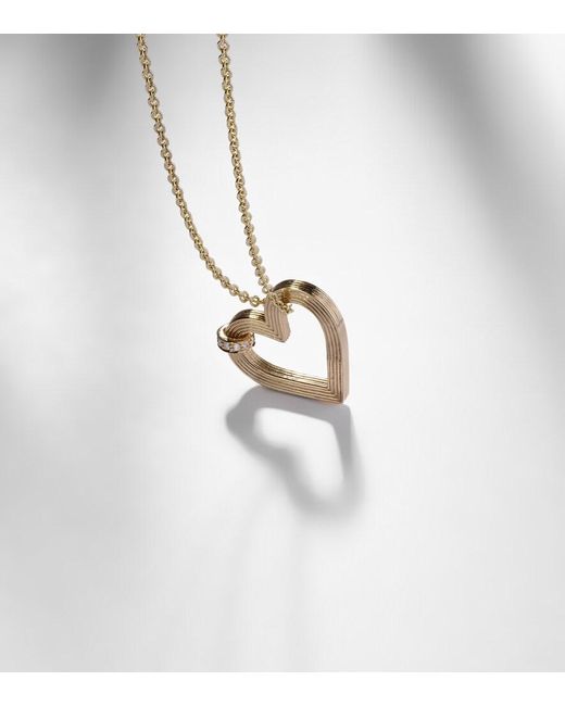 Sydney Evan Metallic Fluted Heart 14Kt Pendant Necklace With Diamonds