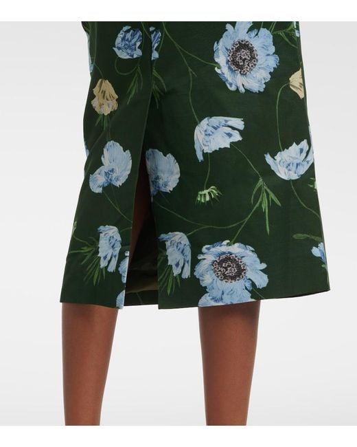 Erdem Green Floral Cotton-Blend Faille Midi Dress