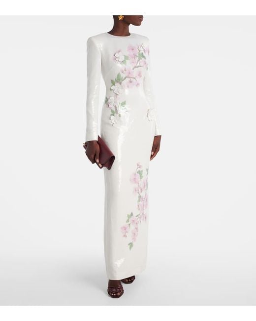 Vestido De Fiesta De Jersey Con Lentejuelas Oscar de la Renta de color White