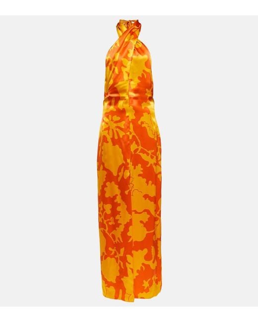 Sir. The Label Orange Printed Silk Maxi Dress