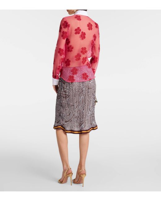 Dries Van Noten Red Floral Cotton Jacquard Shirt