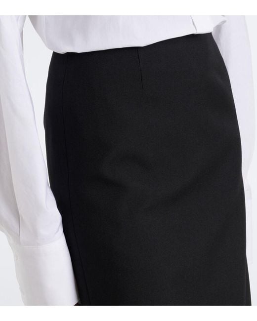 ShuShu/Tong Black Ruffled Wool And Silk Midi Skirt