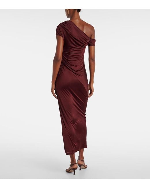 Galvan Red Asymmetric Draped Jersey Maxi Dress