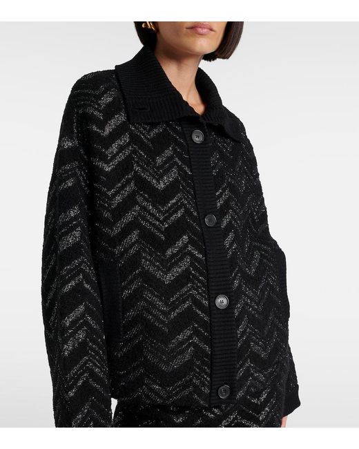 Missoni Black Zigzag-Woven Lurex-Detailed Cardigan