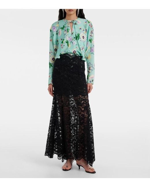 Rabanne Green Layered Floral Satin Blouse