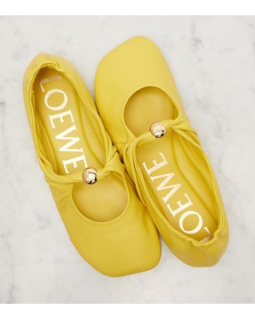 Loewe Yellow Pebble Soft Leather Mary Jane Flats