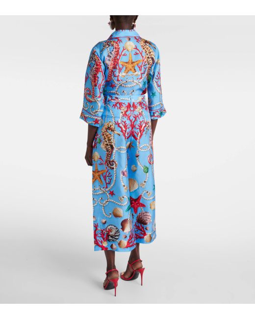 Dolce & Gabbana Blue Capri Printed High-rise Silk Culottes