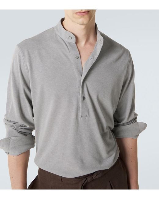 STÒFFA Gray Cotton And Silk Henley Shirt for men