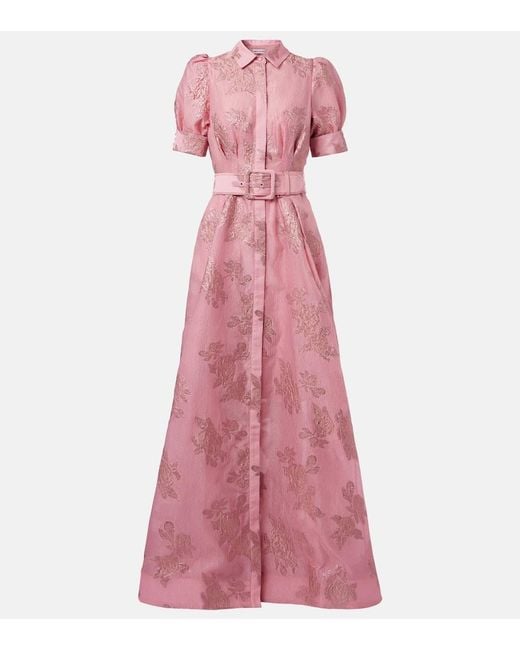 Rebecca Vallance Pink Benette Belted Brocade Shirt Dress