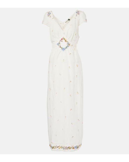 Rixo White Carey Embroidered Maxi Dress