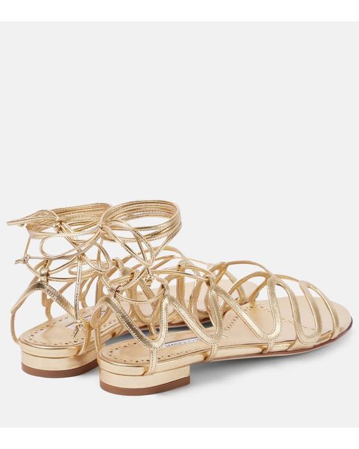 Manolo Blahnik Fawdaflat Metallic Leather Sandals