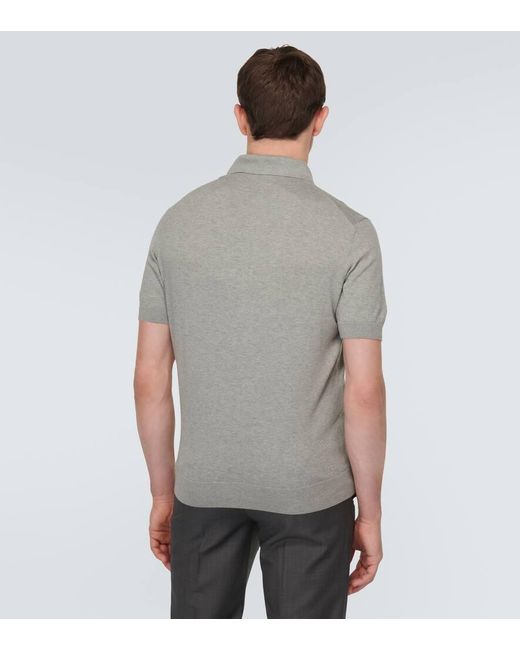 Zegna Gray Knitted Cotton Polo Shirt for men