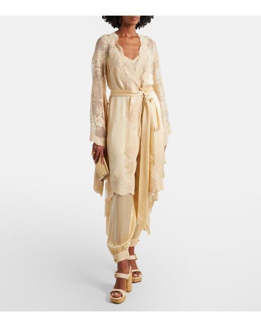 Zimmermann Natural Como Lace-Trimmed Draped Silk Midi Dress
