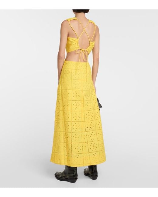 Ganni Yellow Maize Broderie Anglaise Cut-Out Dress