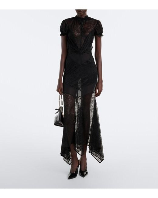The Attico Black Semi-Sheer Asymmetric Lace Midi Dress
