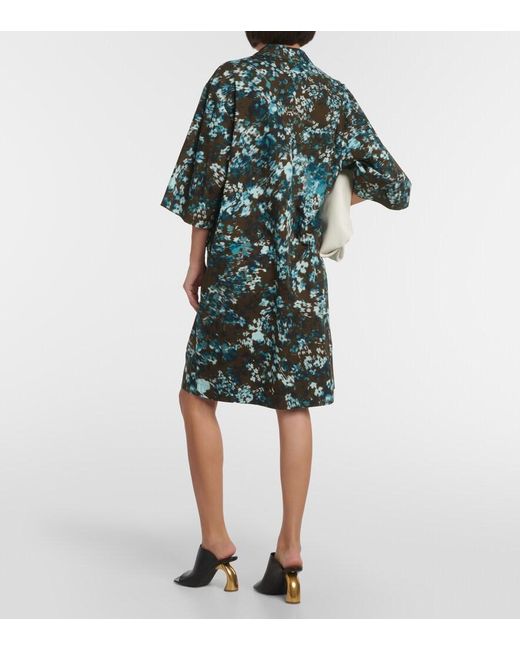 Dries Van Noten Green Floral Cotton Poplin Shirt Dress