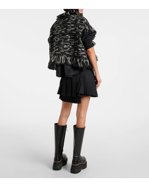 Sacai Black Fringed Wool-blend Jacket