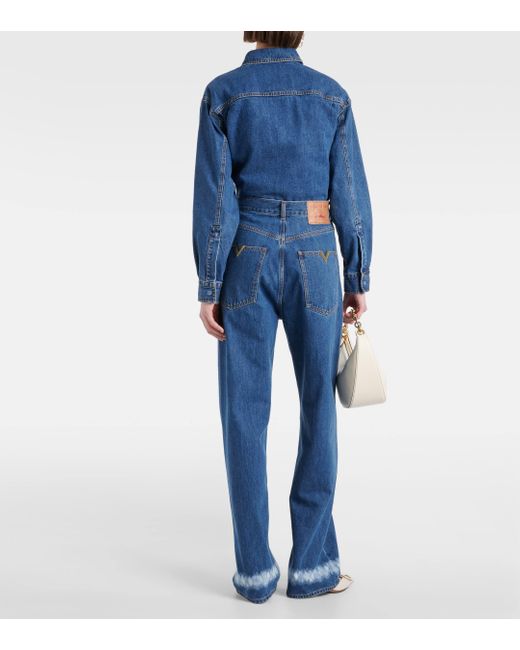 Valentino Blue High-rise Wide-leg Jeans