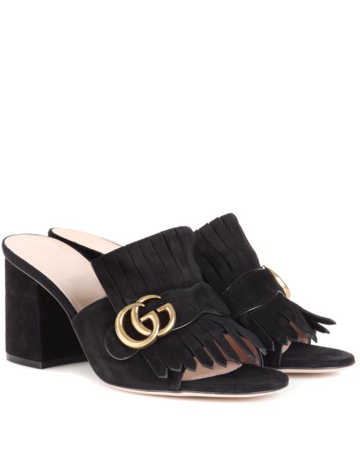 Gucci Leather GG Marmont Slide Heeled Sandals in Black - Save 41% - Lyst