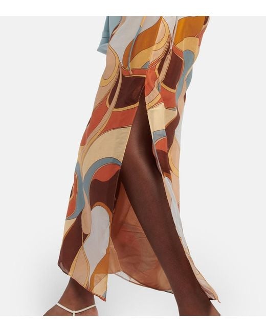 Sir Orange Printed Cotton And Silk Midi Dress