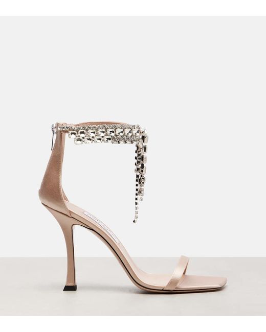 Jimmy Choo Pink Sandalen Verity 100 Aus Satin Mit Kristallen