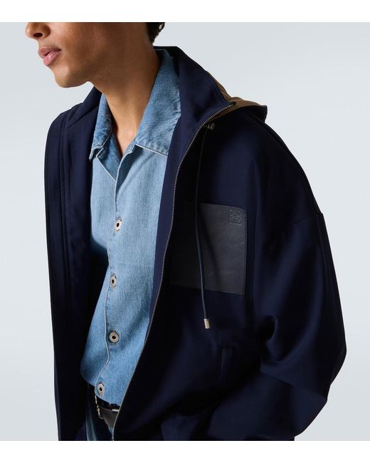Chaqueta De Sarga De Algodon Con Capucha Loewe de hombre de color Blue