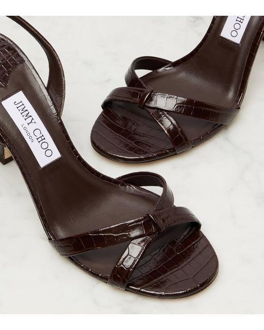 Jimmy Choo Metallic Elsy 90 Croc-Effect Leather Sandals