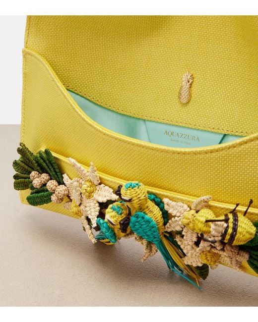 Aquazzura Yellow Birdsong Small Raffia Clutch