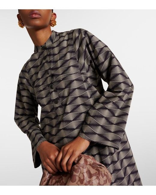 Dries Van Noten Gray Printed Cotton Poplin Maxi Dress