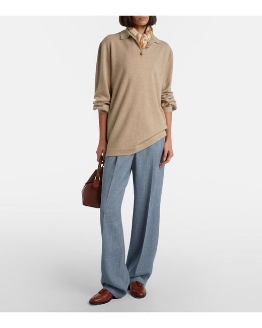 Loro Piana Natural Classic Cashmere Polo Sweater
