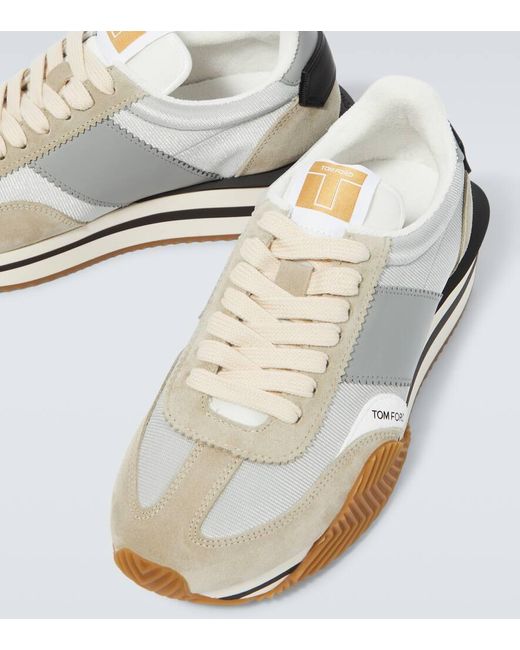Tom Ford White James Suede-trimmed Sneakers for men
